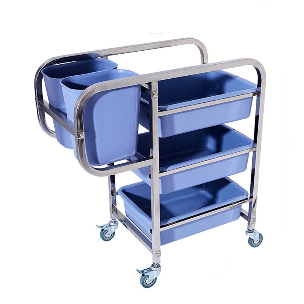 asdchZen Multifunctional Utility Cart Service Storage Trolley Beauty Utility Cart Catering Trolleys With Wheels Stainless Steel Sturdy Utility/Supply Cart 3-Shelf Hotel
