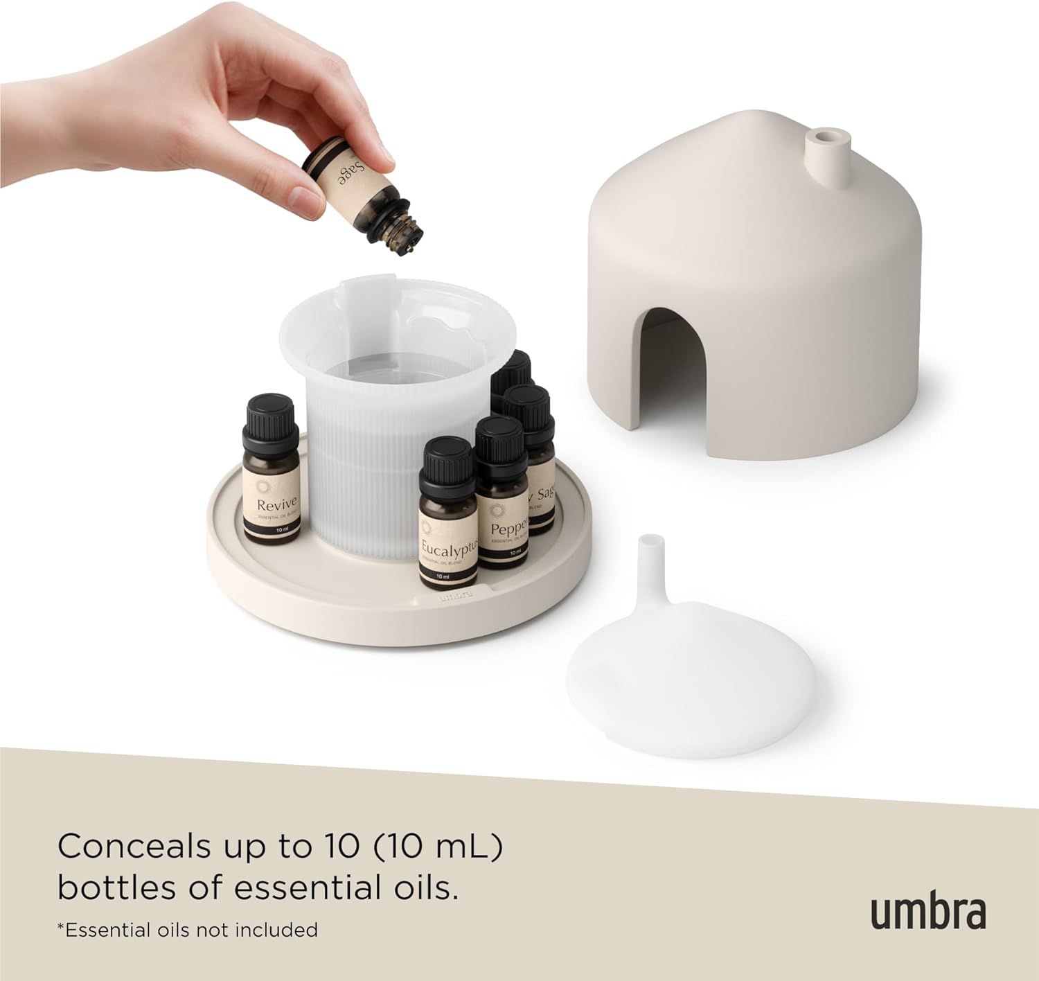 Umbra Casita Diffuser in Sand – Aromatherapy Essential Oil Diffuser with LED Light, Multiple Mist Settings, Automatic Shut-Off, Hidden Storage for Oils, Concrete & Melamine Design for Modern Homes