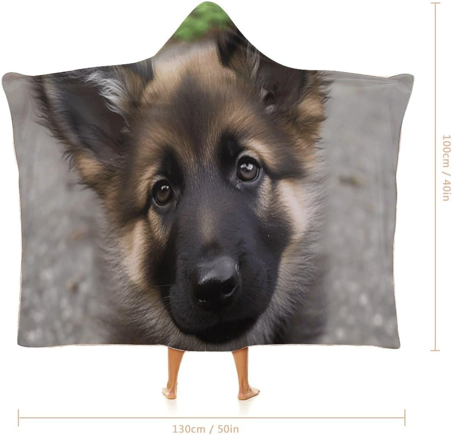 Cute German Shepherd Puppy Wearable Hooded Blanket, Ultra Soft Arctic Velvet Cape Cloak Unisex - Cozy Wearable Blanket
