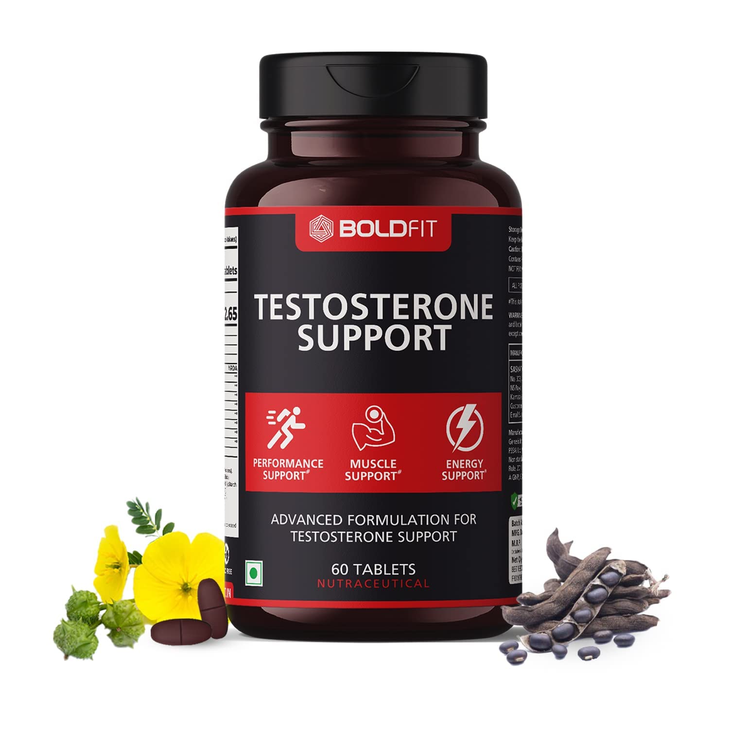 Boldfit Testosterone Supplement For Men With Ginseng Extract With Kaunch Beej, Tribulus Terrestris, Ashwagandha Testosterone Booster For Daily Use Energy And Stamina 60 Testo 7x Tablets
