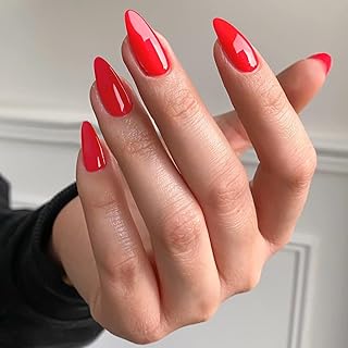 Fake Nails Glue on,KXAMELIE Press on Nails Almond Nails Acrylic Nails Press on Medium Length Summer Nails Medium Almond Press on Nails for Women Girls Daily Work Red Nails