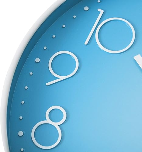 Miniatura 7 de Lafocuse Reloj de pared azul con números 3D de 12 pulgadas para decoración de sala de estar, moderno reloj de pared de cocina funciona con pilas,