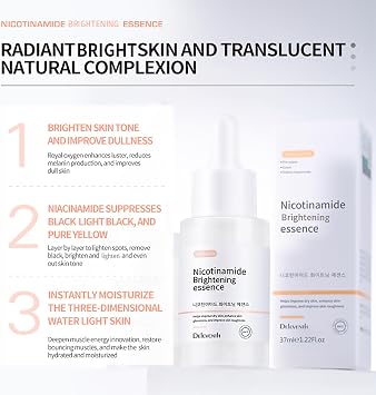 Korean Brand Niacinamide Face Serum 37ml / with Pro-Xilane & Ectoin, Anti-wrinkle, Brighten and Hydrate, Reduce Pores, Fine Lines, Smooth Skin, and Boost Elasticity for a Radiant Complexion