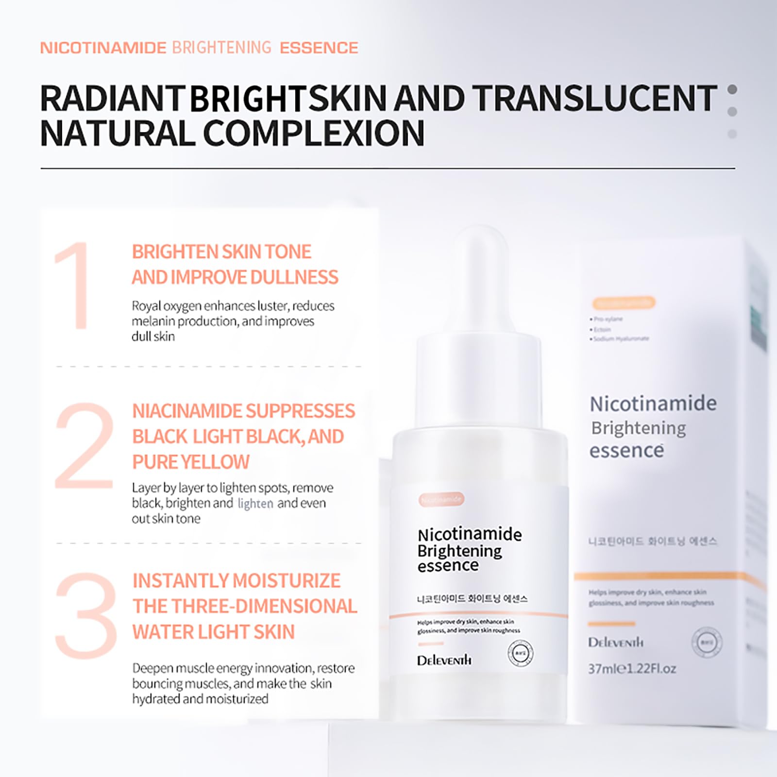 DEleventh Korean Brand Niacinamide Face Serum 37ml / with Pro-Xilane & Ectoin, Anti-wrinkle, Brighten and Hydrate - Image 3