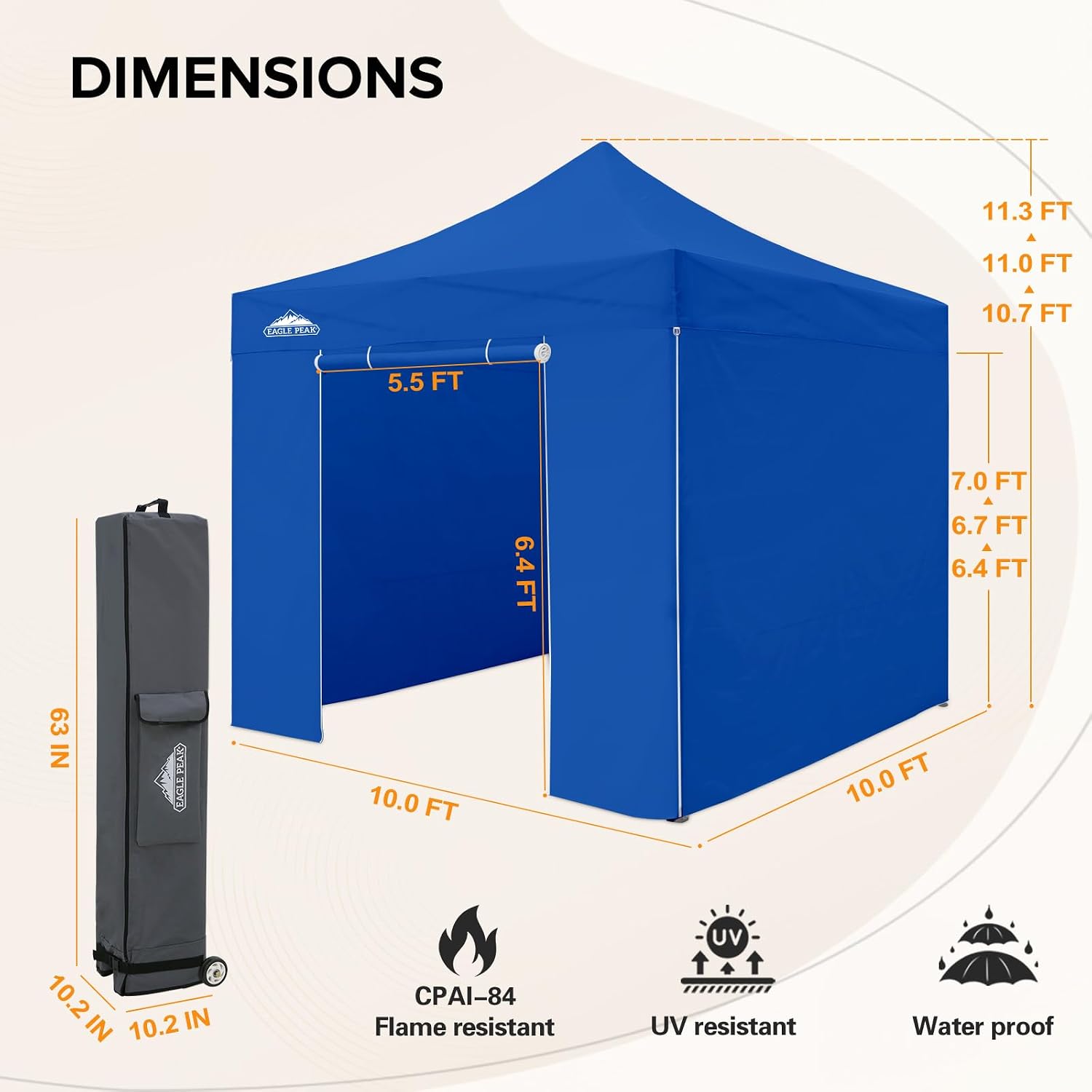 EAGLE PEAK 10x10 Heavy Duty Pop up Commercial Canopy Tent with 4 Removable Sidewalls, Instant Sun Shelter with Roller Bag, 4 Sandbags, Blue