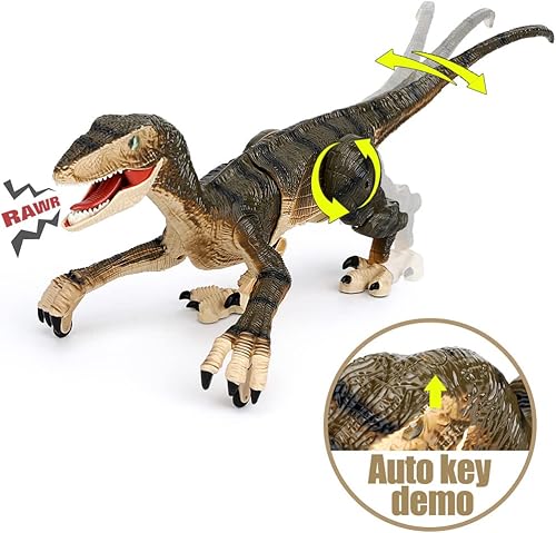 Miniatura 5 de FRUSE Juguetes de dinosaurio jurásico con control remoto para niños, juguete de robot de dinosaurio velociraptor de 2.4 Ghz, luz LED, para caminar,