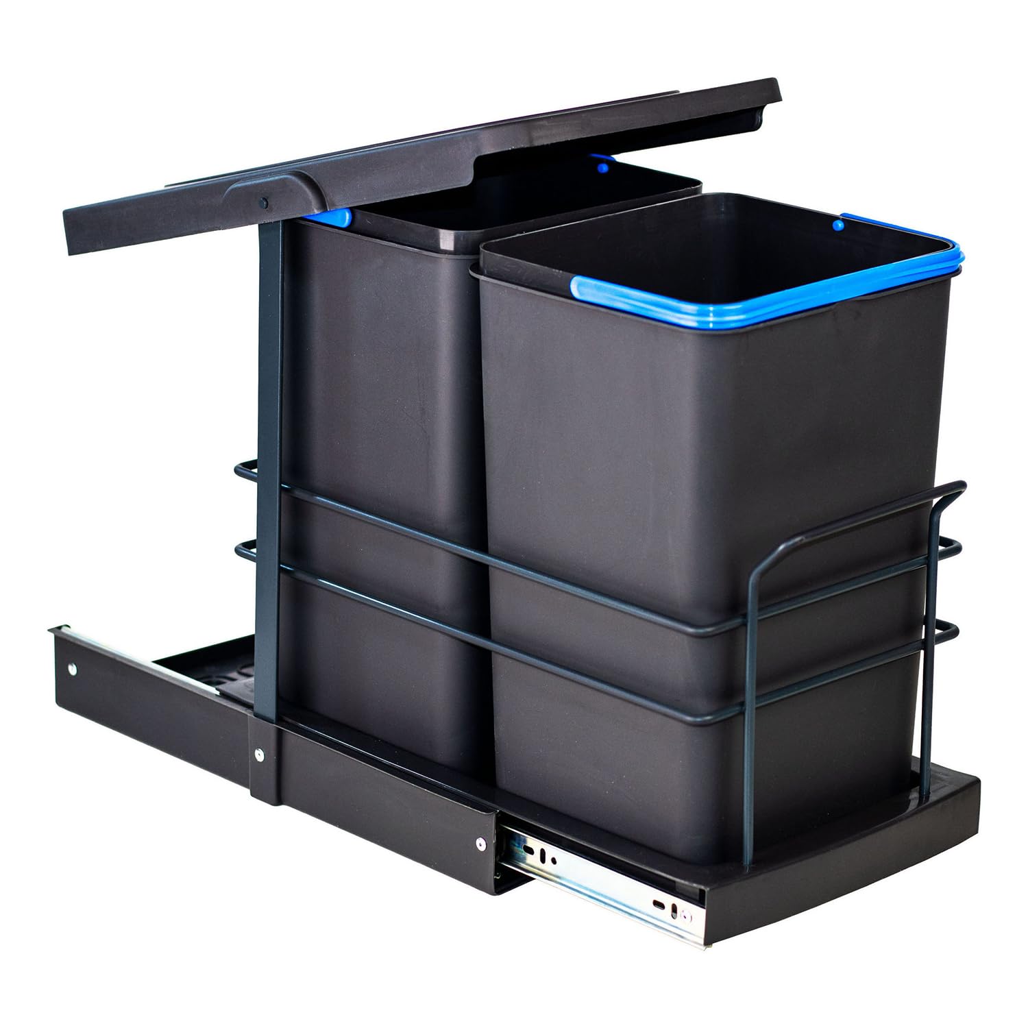 ROOMART Einbau-Mülleimer Küche ausziehbar 2x12L Mülltrennsystem Unterschrank Hellgrau Schwarz (Schwarz)