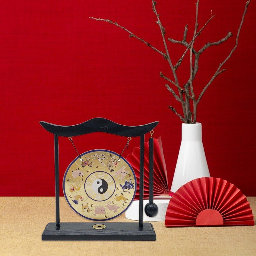 Ornamento Gong Tavolo con Maglio, Gong Tavolo Cinese Feng Shui Gong Grafico di Gossip Cinese per Decorazione Domestica di Inaugurazione della Casa