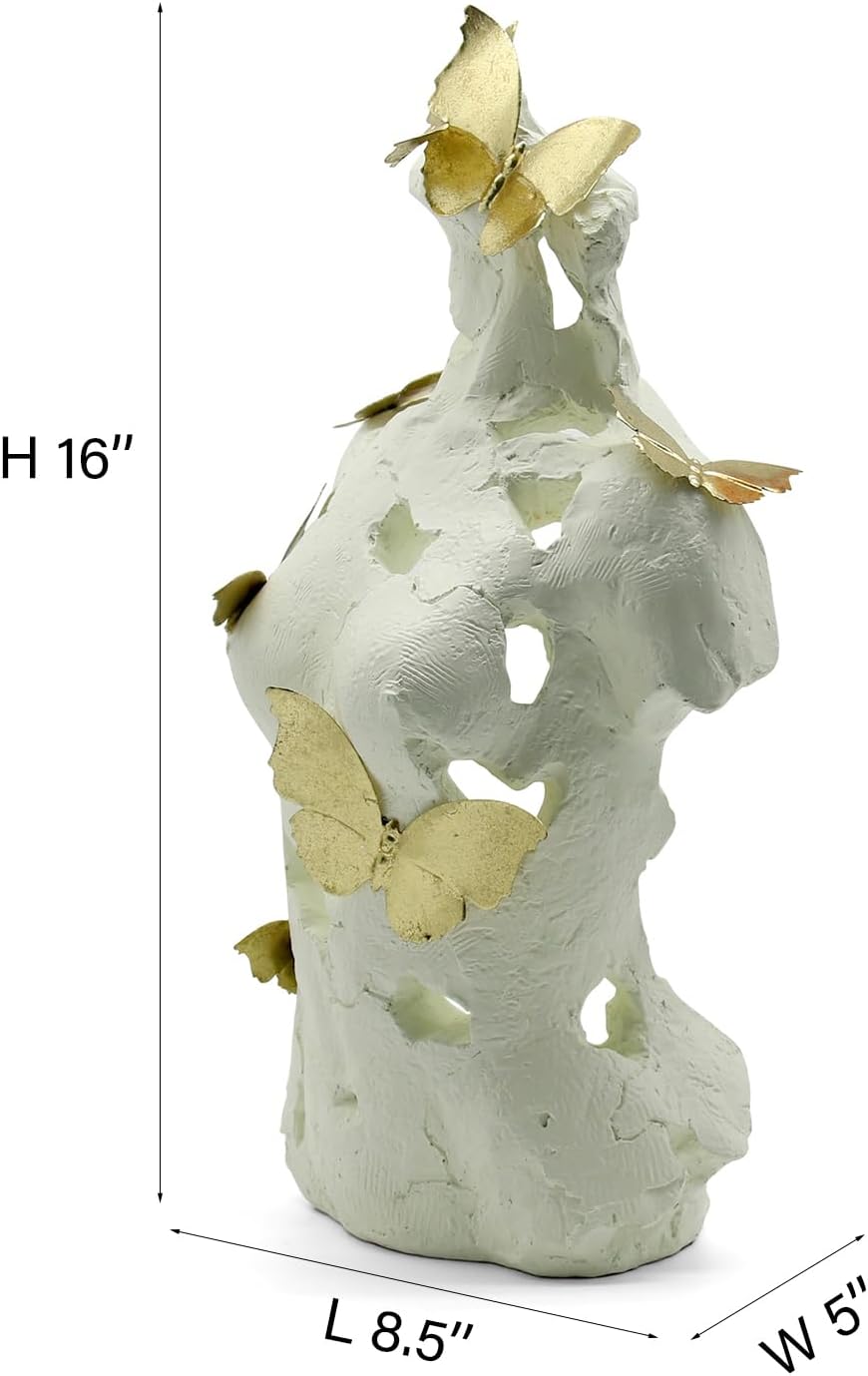 Lukitas Abstract Female Bust with Butterflies Sculpture, Aphrodite Statue, Body Figurine Art Decor, Beauty of Defects, Greek Goddess Bust Ornament for Office Living Room Desk Shelf, Beige, Resin 16"