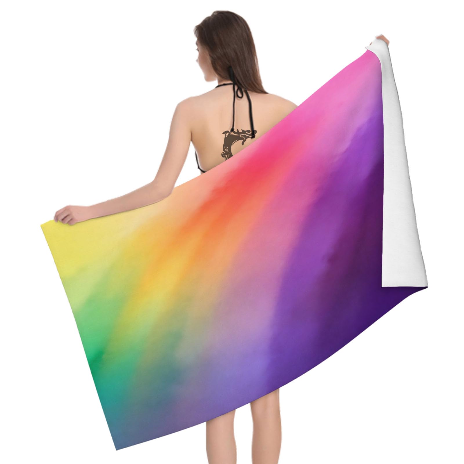 Leichong 3D Rainbow Beach Towel Large Microfiber Soft Quick Dry for Adults, Watercolor Bath Towel Lightweight Soft Absorbent for Travel Swimming Pool Sports, 180 x 90 cm