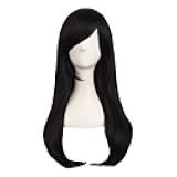 MapofBeauty 24 Inch/60cm Side Bangs Stylish Long Great Wavy Curly Cosplay Party Wig(Black)