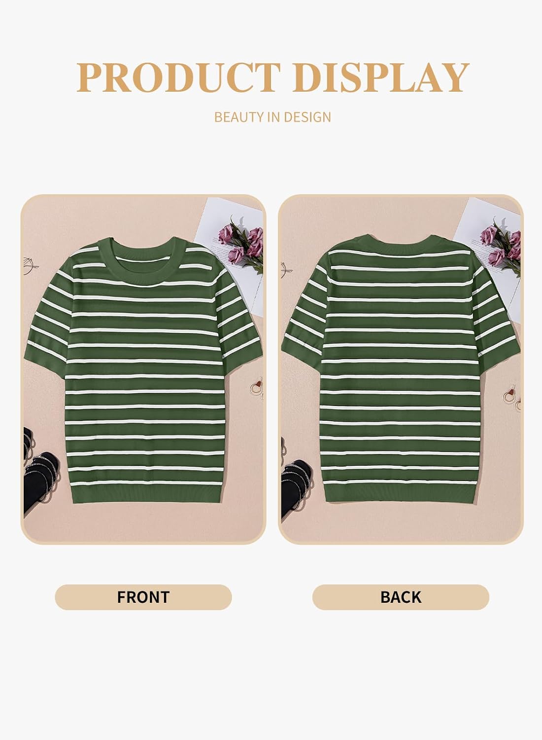 Eytino Women Plus Size Sweater Tops Short Sleeve Crewneck Striped Tshirts Casual Summer Blouses Shirts(1X-5X) image 5