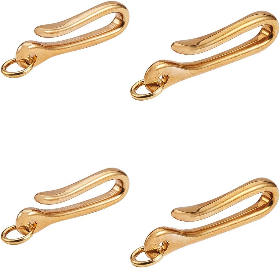 PH PandaHall 4pcs 2 Sizes Brass Solid U Shape Hook Car Loop Pocket Clip with Ring Keyring Belt Hook Key Buckle Keychain for Men Wallet Chain Accessory Golden