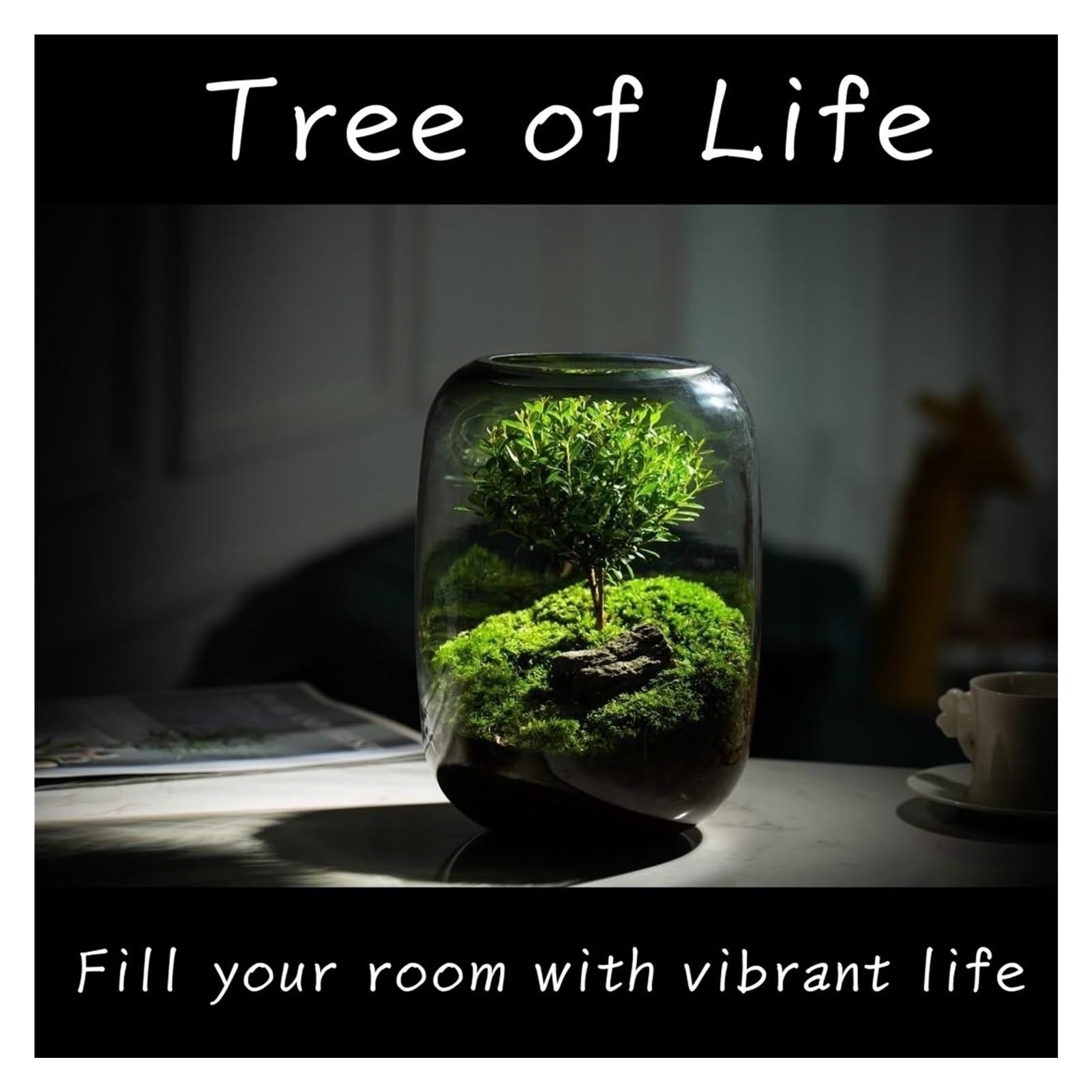 Albero della Vita Pianta Ornamentale Contenitore di vetro LED Set di luce di crescita, con supporto in metallo Base di legno, possibilità di collegare piante artificiali, Adatto per camera da letto, s