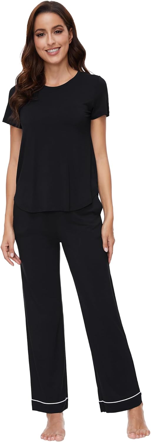 WiWi Pajamas for Women Pajama Sets Super Soft Short Sleeve Loungewear with Pants Cooling Pjs Lounge Set S-XXL - Image 4