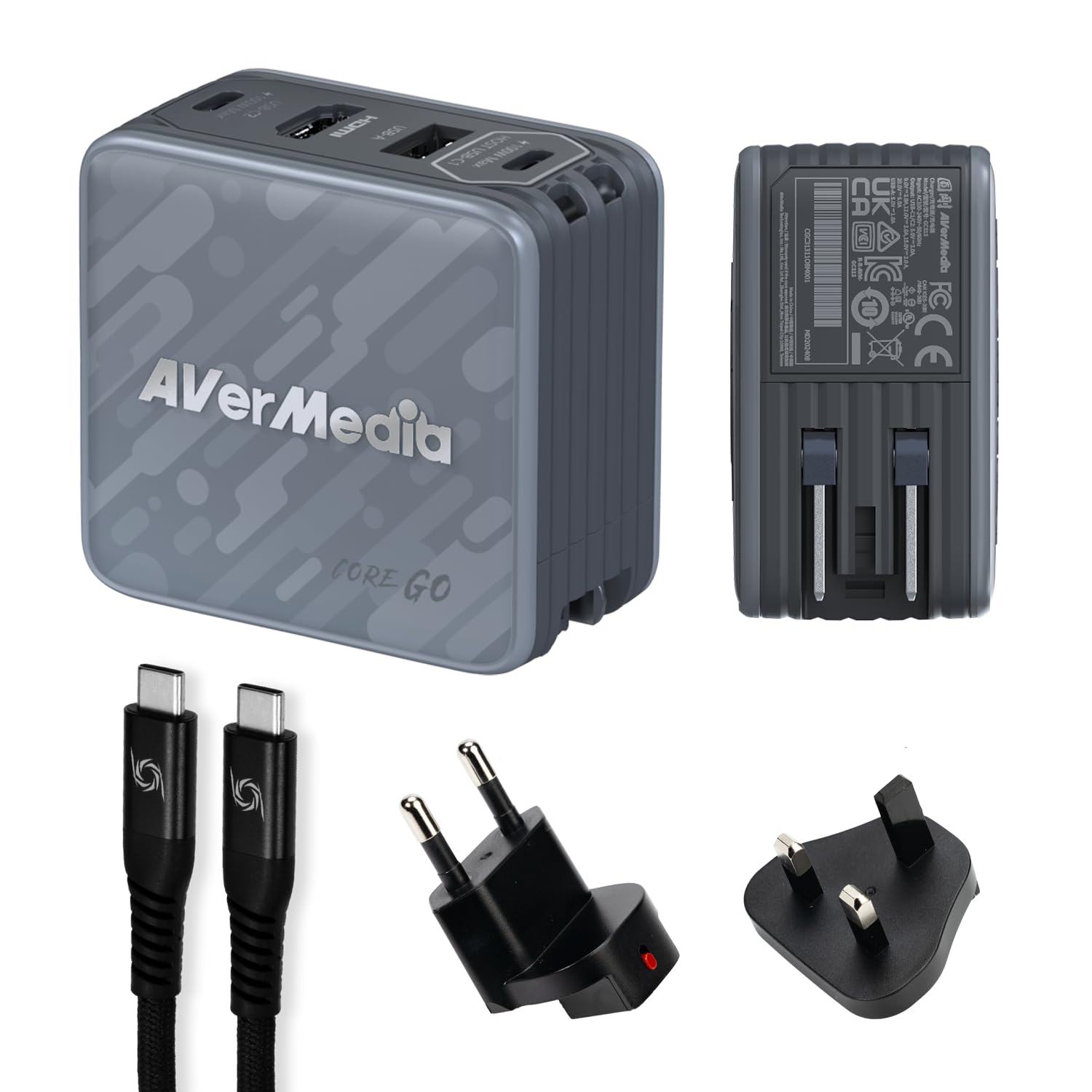 AVerMedia Caricatore Portatile per Nintendo Switch, Ricarica Rapida GaN da 100W, Docking Station HDMI 4K60 per TV, iPhone, iPad, Laptop, PC, Accessori Gaming, Adattatori UK & EU Inclusi, CORE GO GC313