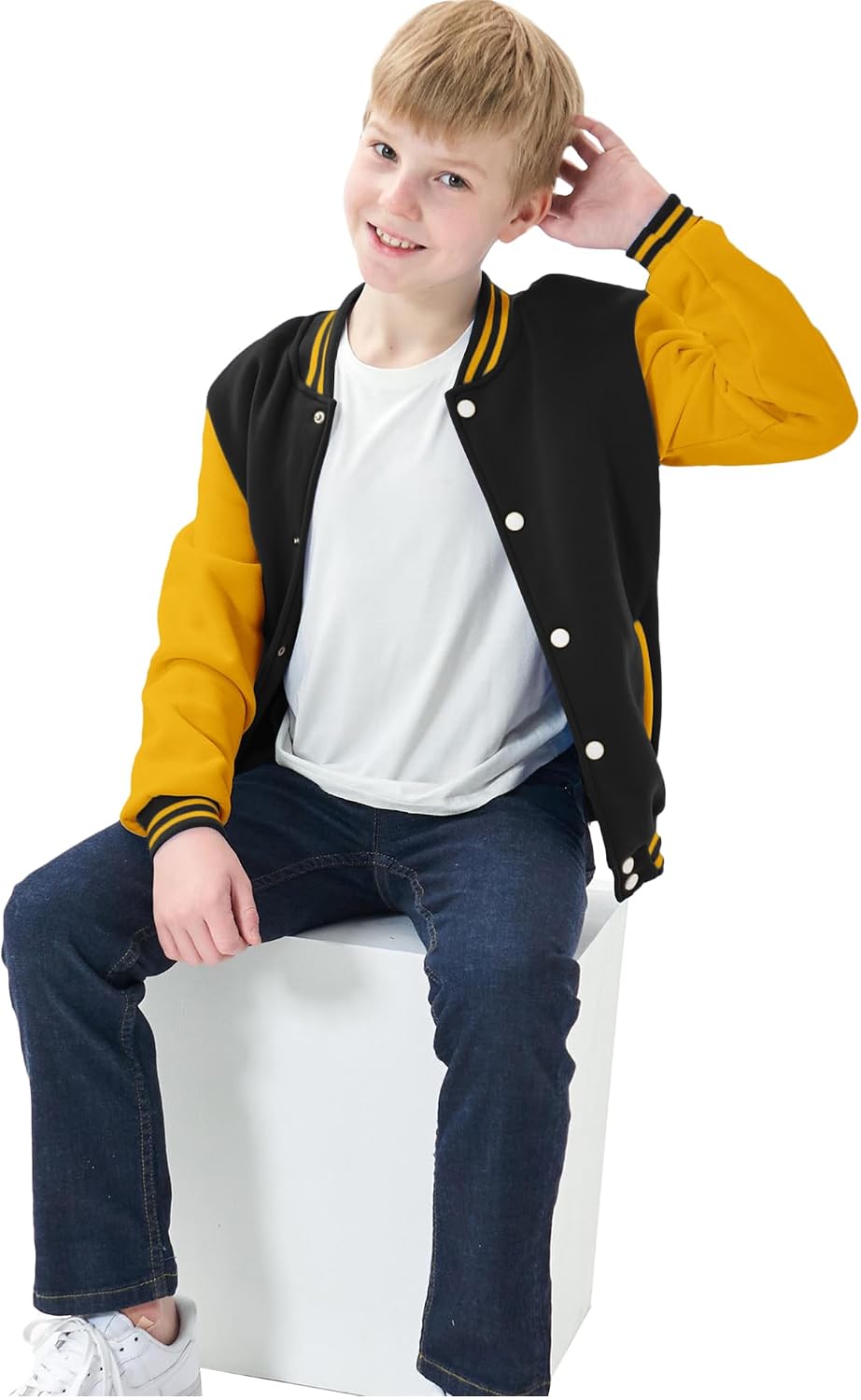 Kids Baseball Jackets Boys Girls Fit Varsity Jacket Casual Lightweight Plain Button Cardigan School Coat