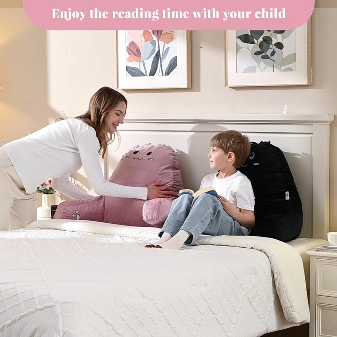 SUNSIDE Reading Pillow for Sitting in Bed, Cute Back Pillows for Adult, Shredded Memory Foam Bed Rest with Arms, Cat Design Bed Pillow, Relaxing, Watching TV, Gaming - Image 2