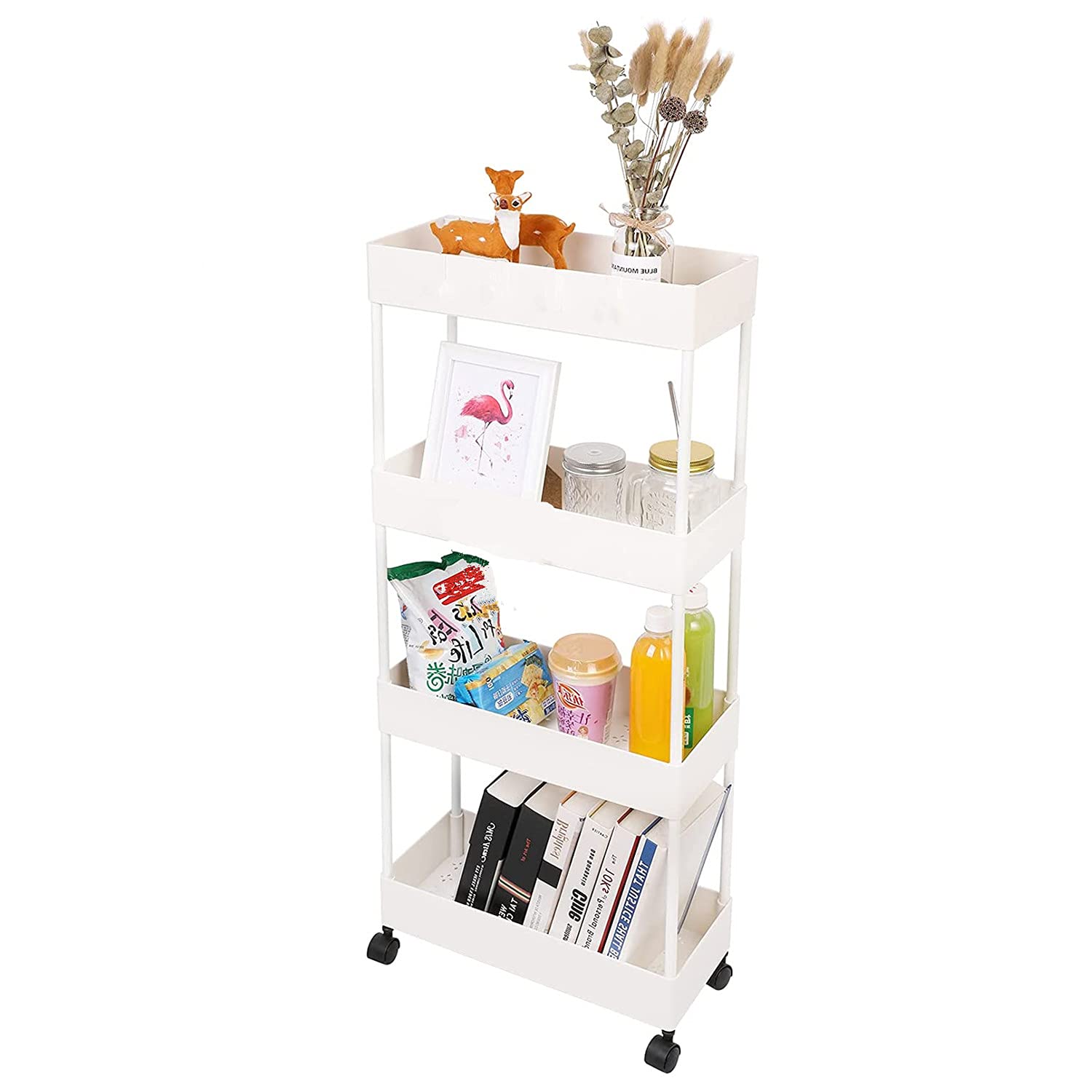 Beaugreen Narrow Utility Cart Storage Cart Slide Out Standing Tower Rack for Kitchen Bathroom Laundry Home?White?