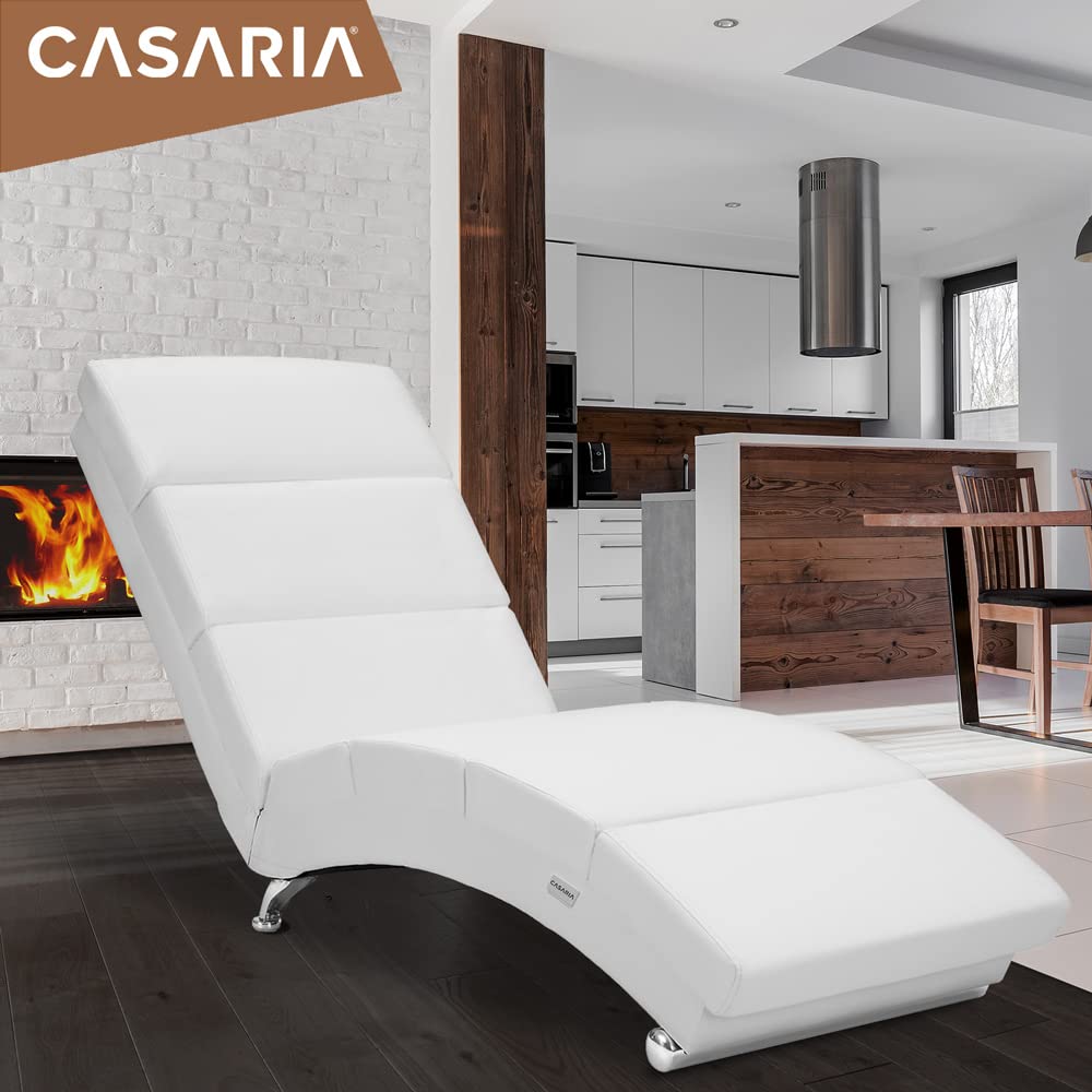 Casaria Relaxliege XXL London 186x89x55 cm Kunstleder Gepolstert 180kg Belastbarkeit Chaiselongue Relaxsessel Weiß
