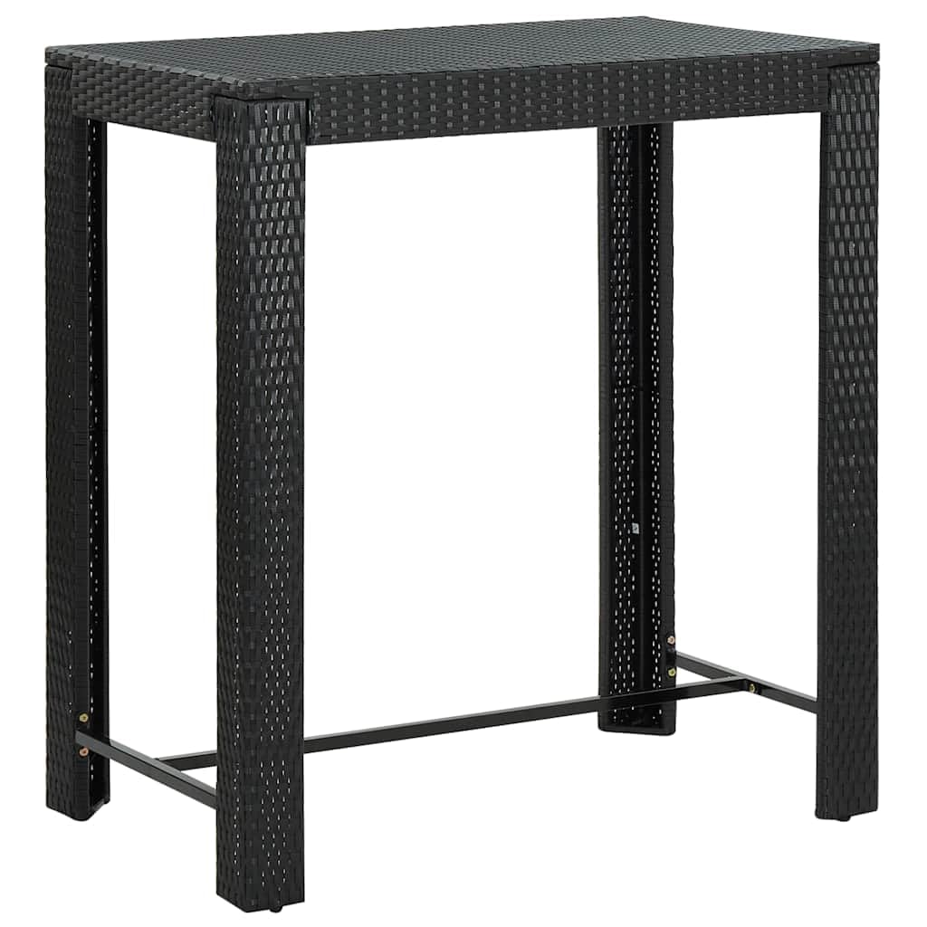 Juego de 5 barras de jardín negro de ratán de polietileno y madera de acacia para terraza, balcón, jardín, porche, exterior, salón con taburetes y mesa para fiestas relajadas y relajantes