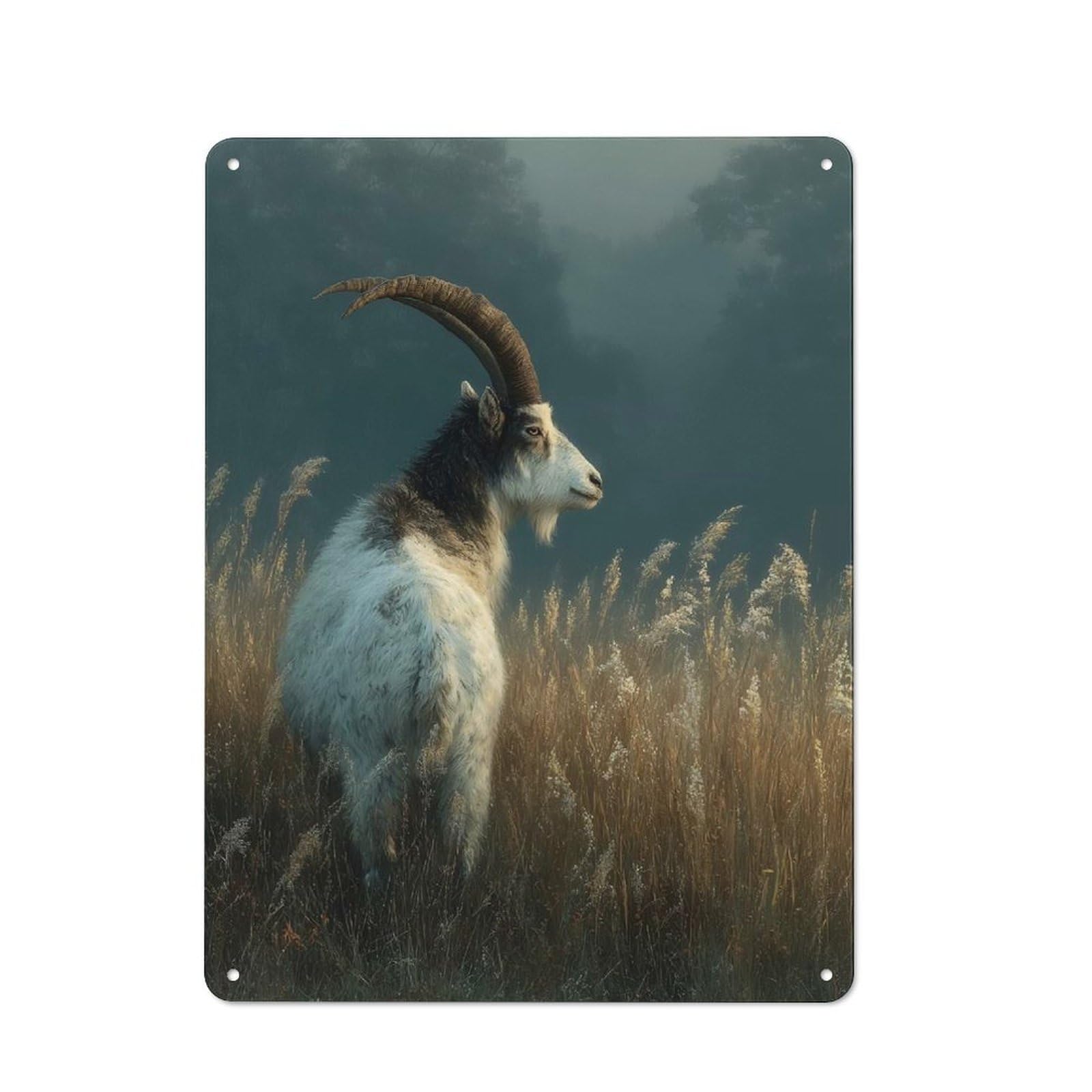 Junmoney Style-7 For Living Room Or Hallway, Goat In A Misty Field Vintage Metal Plaque 40X30cm, For Vintage Wall Decor Fans, For Metal Sign Collectors