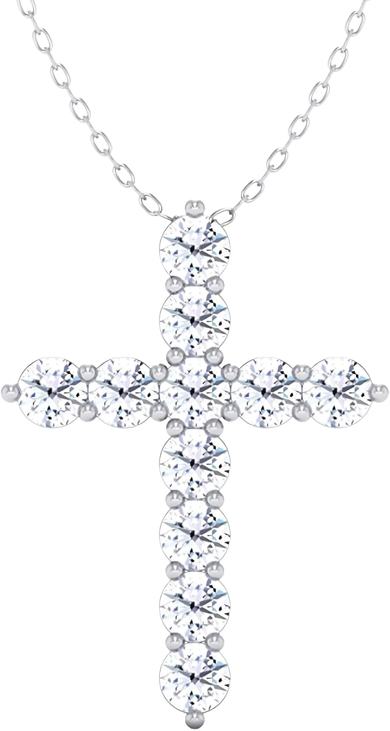 1.50 Ct Cross Pendant Necklace in Lab Grown Diamonds | E-F Color, VS-SI Clarity | 14K White/Yellow/Rose Gold | 20" Adjustable Chain | Jewelry Gift - Image 2
