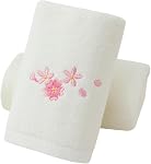 Pidada Ensemble de serviettes à main 2 Motif floral brodé 100% Torchon décoratif doux et absorbant en coton pour salle de bain (Cerry Blossom Rose)