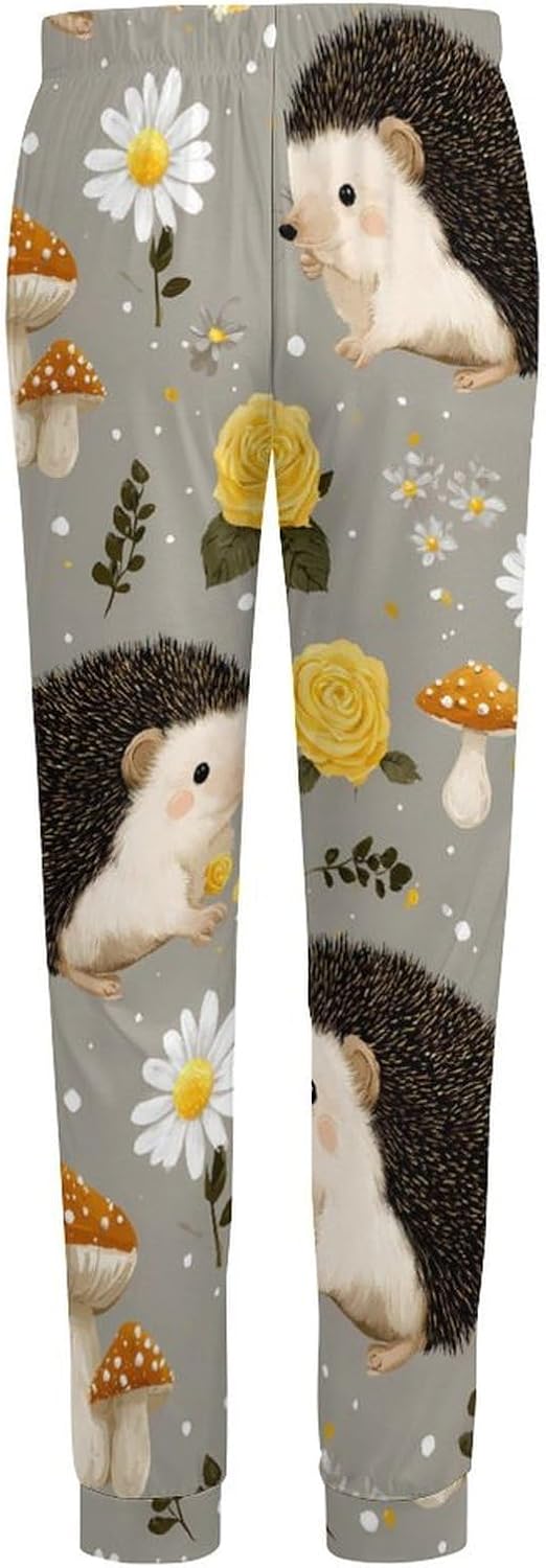 Hedgehog Mushroom Mens Pajama Pant Soft Sleep Pants Loungewaer Casual Pj Bottoms