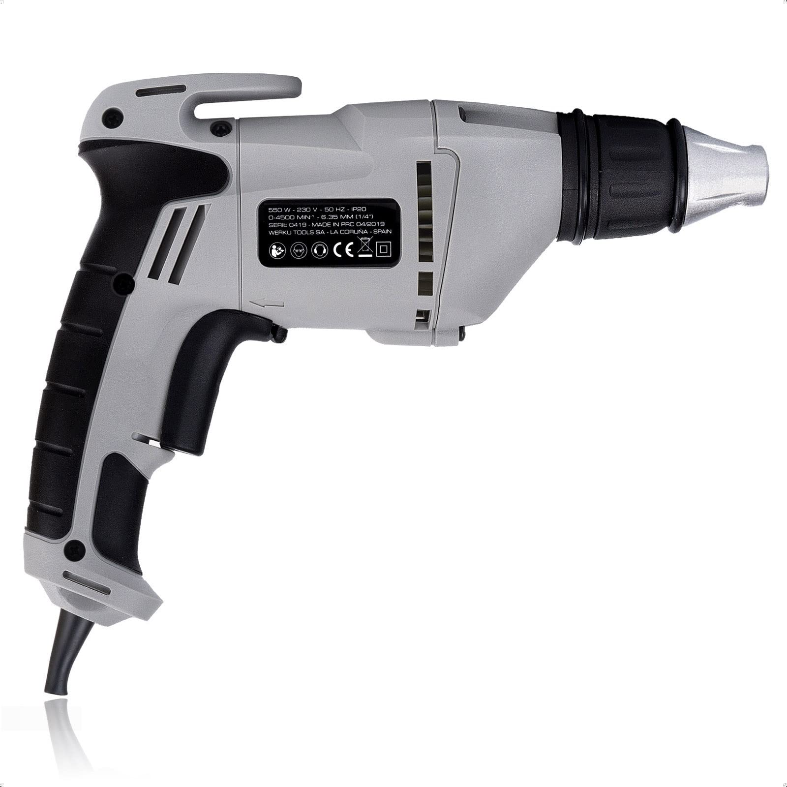 Werku WK400090, Atornillador Paneles-Placas Yeso, Calidad Profesional, Potencia 520 W, Portapuntas HEX-6, Incluye Correa Sujeción 2 Posiciones