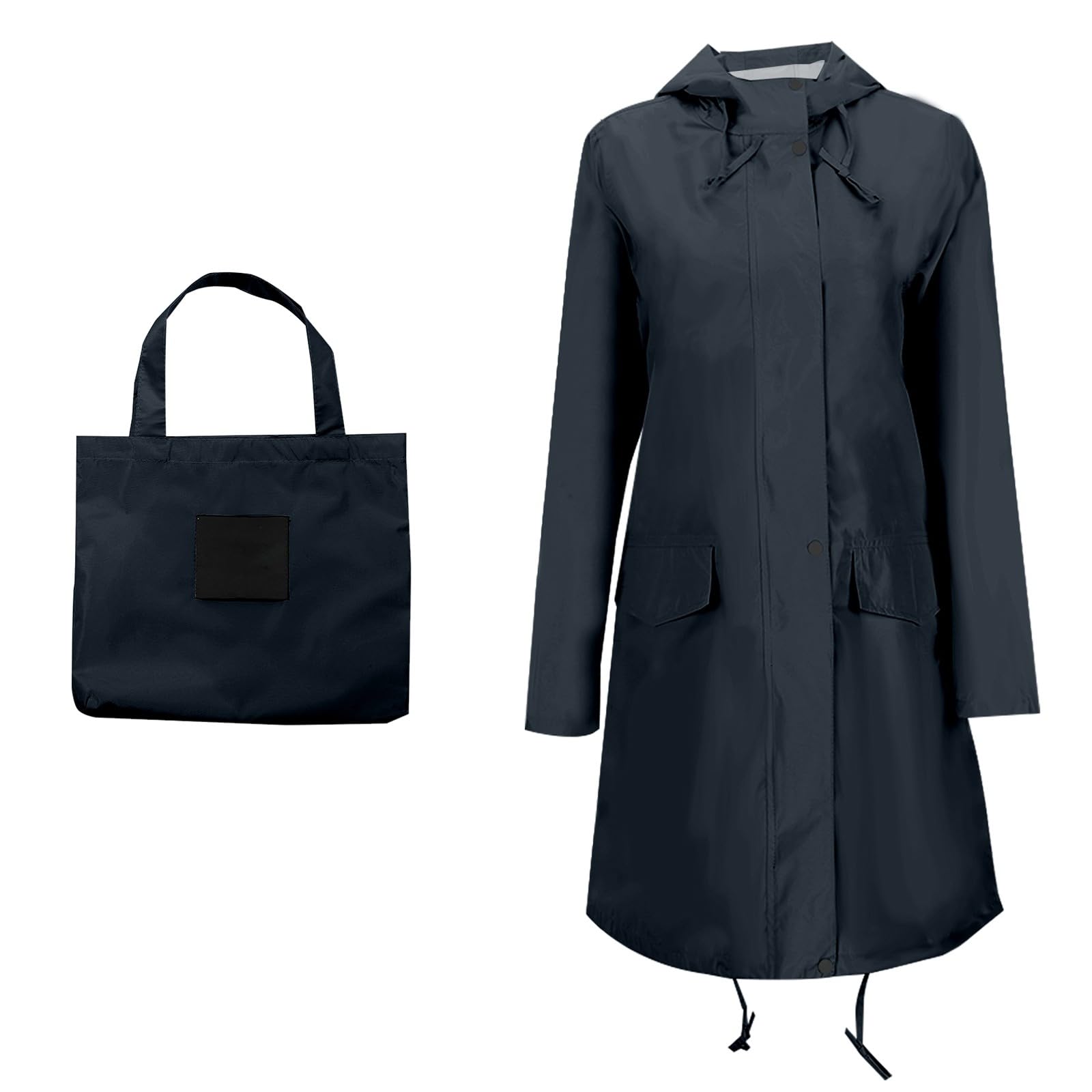 Generisch Chubasquero para mujer, ligero, largo, con capucha, Gabardina de poliuretano, cortavientos de moda para exteriores, chaqueta impermeable de longitud completa