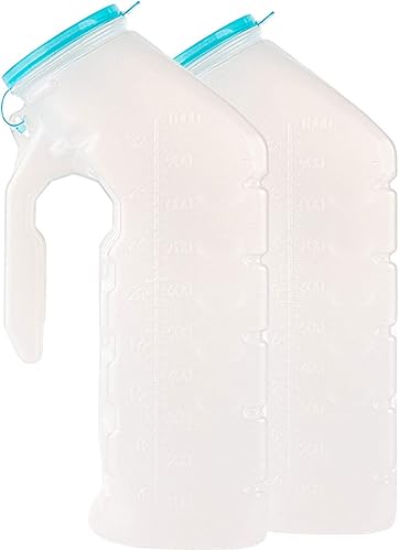 Orinal masculino con tapa que brilla en la oscuridad (2 botellas) botellas de orina de 32 onzas para hombres, botellas de orina para hospitales,
