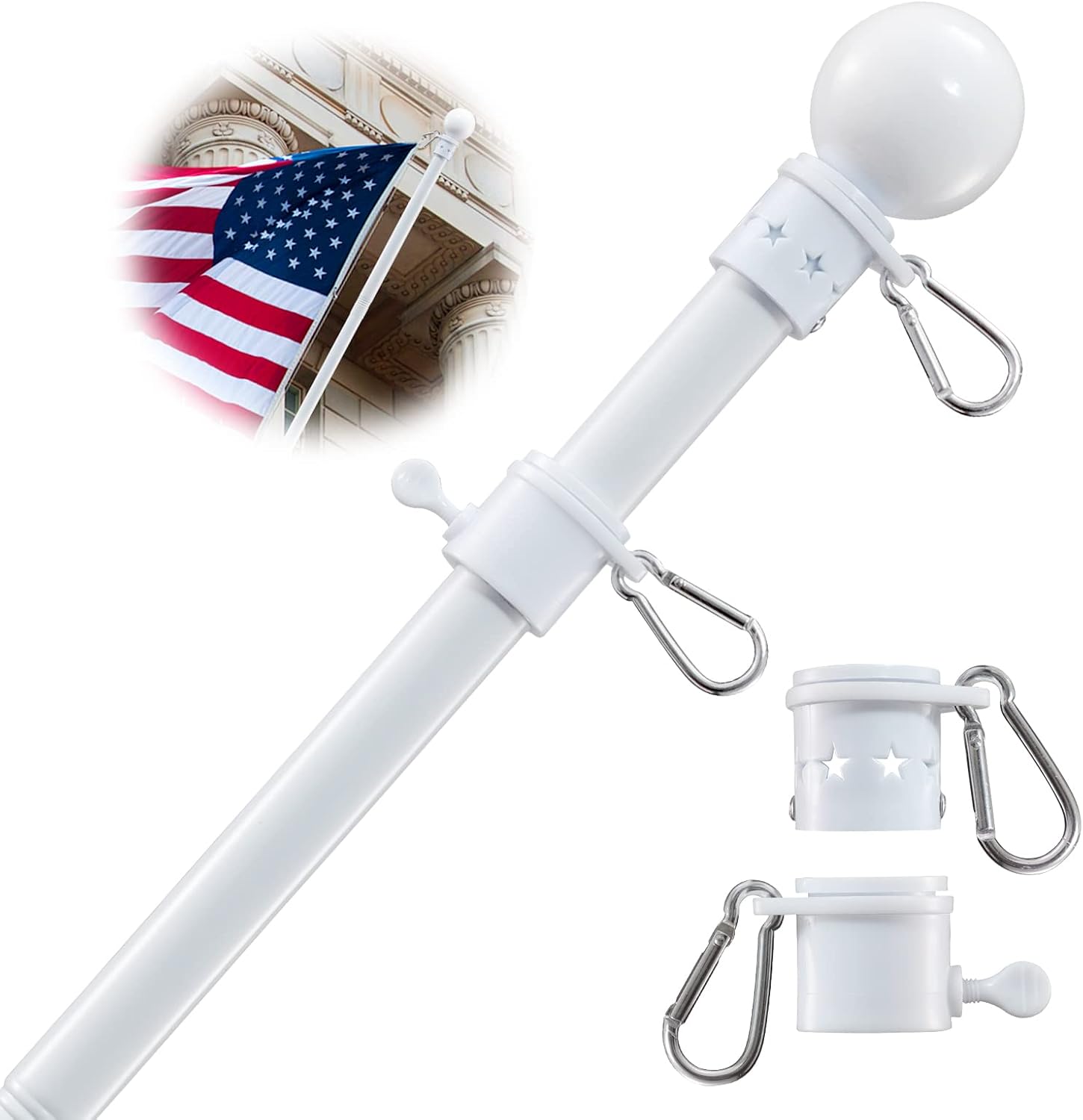 Flag Pole for House, 6FT White Flag Poles for Outside House Tangle Free Flag Pole