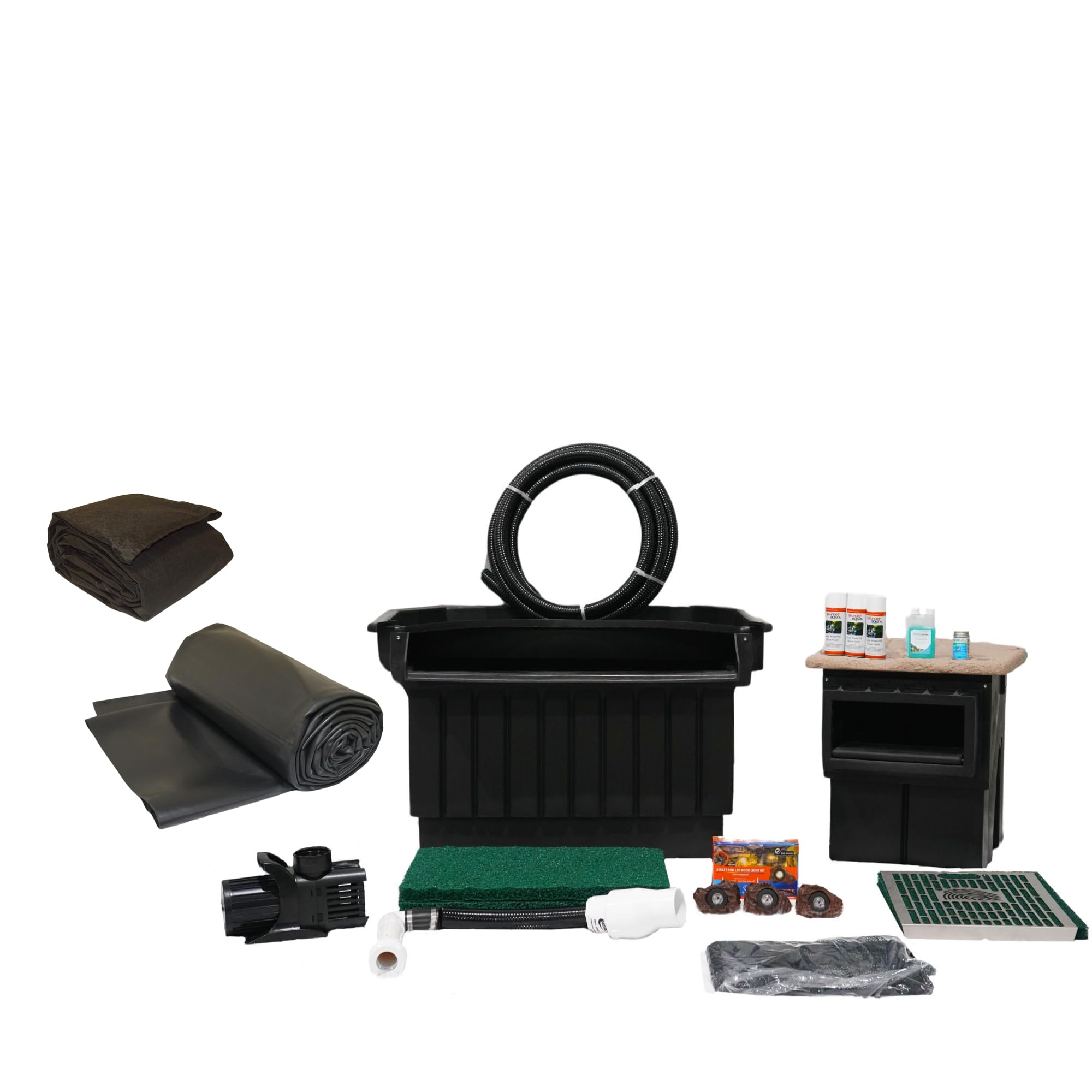 HALF OFF PONDS PondBuilder Elite Pro 10,000 GPH Submersible Pump Pond Kit with 30' x 35' EPDM Rubber Pond Liner, 40" Waterfall, 15" Skimmer, Lighting & Plumbing