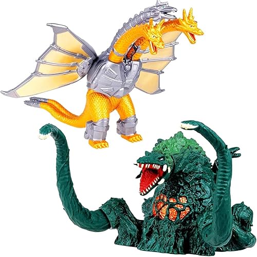 Figuras de dragón de los reyes de los monstruos, 2 piezas, Biollante de 5 pulgadas y King Ghidorah de 7 pulgadas de alto, (7 y 12 pulgadas de cabeza