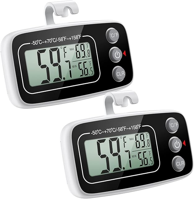 ORIA Refrigerator Thermometer, (NEW VERSION) 2 Pack Digital Freezer Thermometer, Fridge Thermometer with Magnetic back, LCD Display, Max/Min Function, 3 Mounting Options for Kitchen, Home, Restaurants