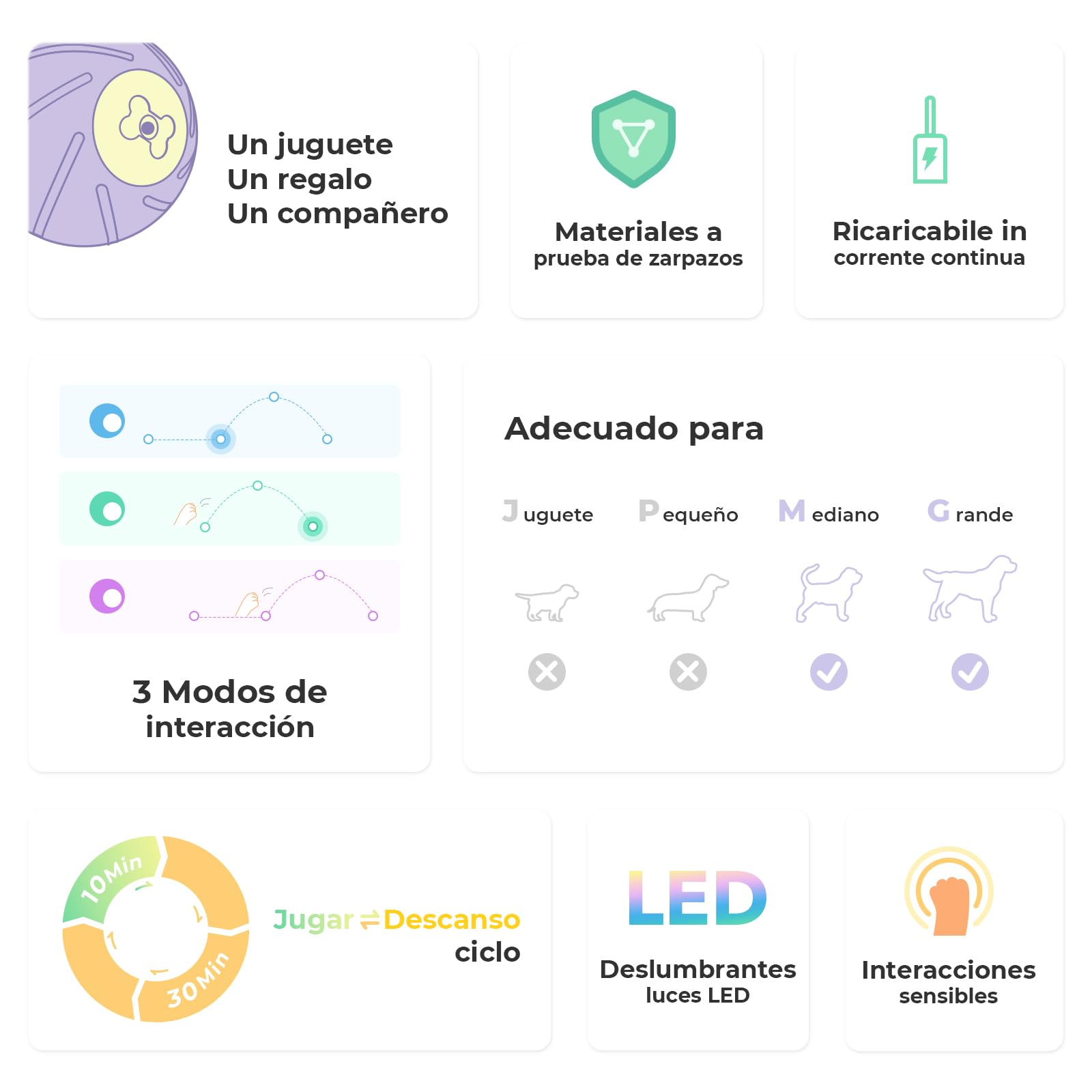Cheerble Wicked Ball PE, 3 Modos de interacción, Juguete Interactivo para Perros, Pelota autorodante para Perros con Luces LED, DC Recargable, Divertido Regalo de cumpleaños para Perros Grandes