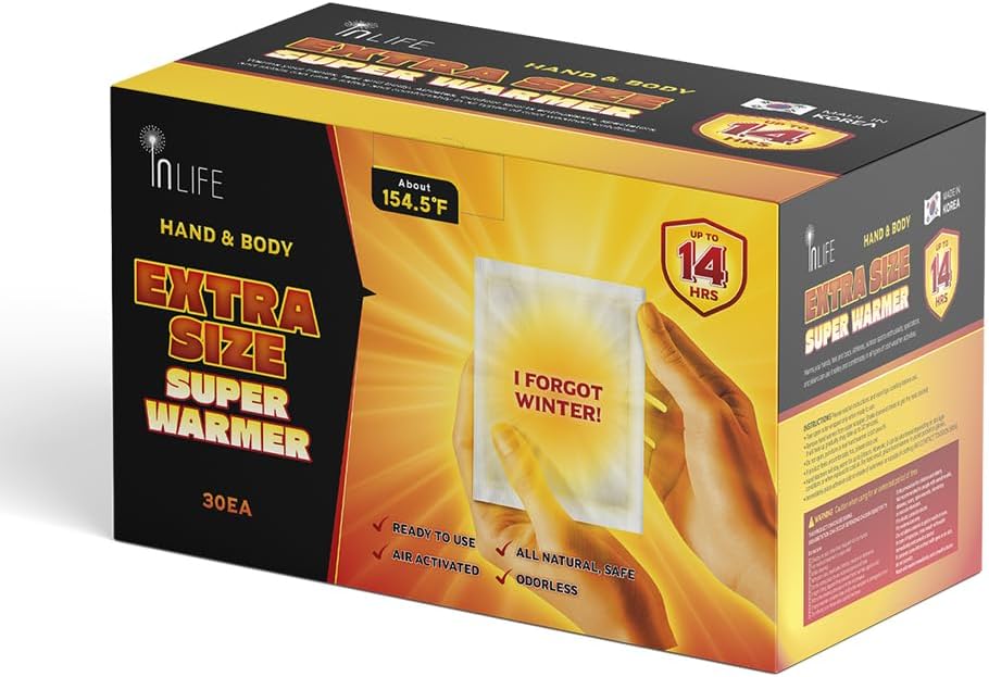 InLife Extra Size Super Warmer for Hands and Body | All Natural & Safe, Instant Quick Heat, Easy & Comfort | Bigger & Wider Size, Air Activated, Single Use, Stable & Long-Lasting | Odorless, 30 Packs - Image 2