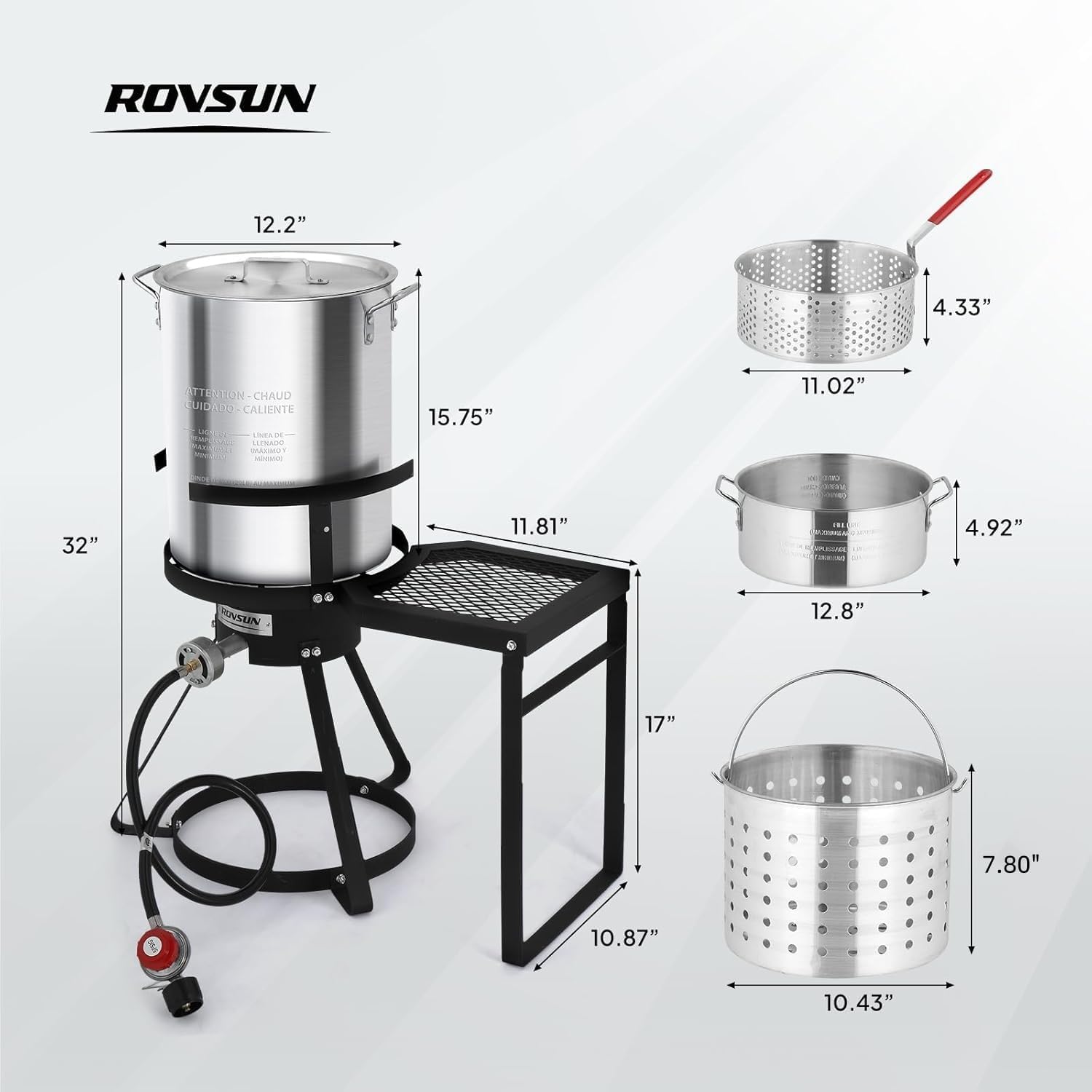 ROVSUN 30QT Turkey Fryer & 10QT Fish Fryer Kit, 55000BTU Propane Stove with Shelf, Aluminum Outdoor Deep Fryer & Seafood Boiler Steamer w/Baskets, Thermometer, Marinade Injector, Turkey Rack & Lifter