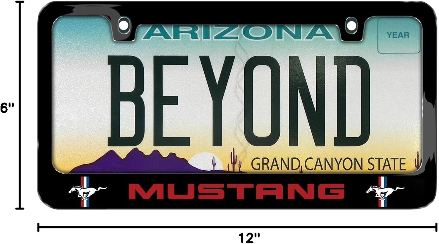 iPick Image for Ford Mustang in Red Dual Logos UV-LED Printed American-Made Black Metal License Plate Frame