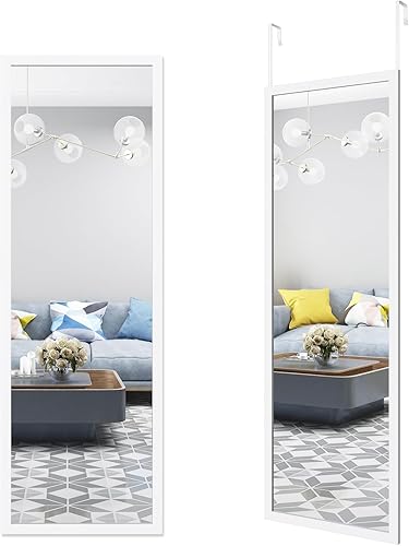 whitebeach Espejo de pared de longitud completa, espejo blanco para dormitorio, espejo de cuerpo completo sobre la puerta, espejo para colgar en la
