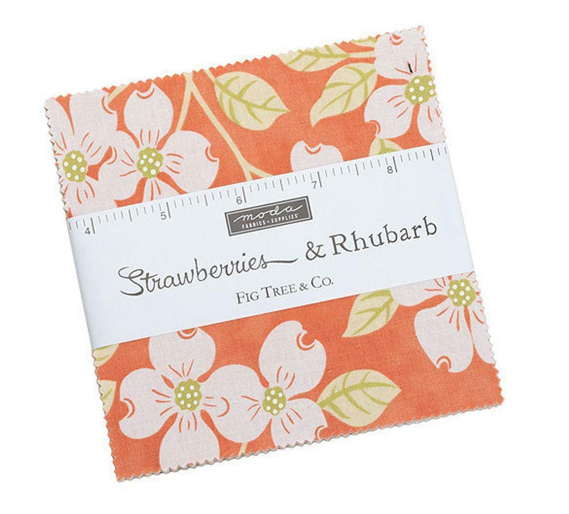 Strawberries & Rhubarb Charm Pack by Joanna Figueroa of Fig Tree Quilts; 42-5 Inch Precut Fabric Quilt Squares