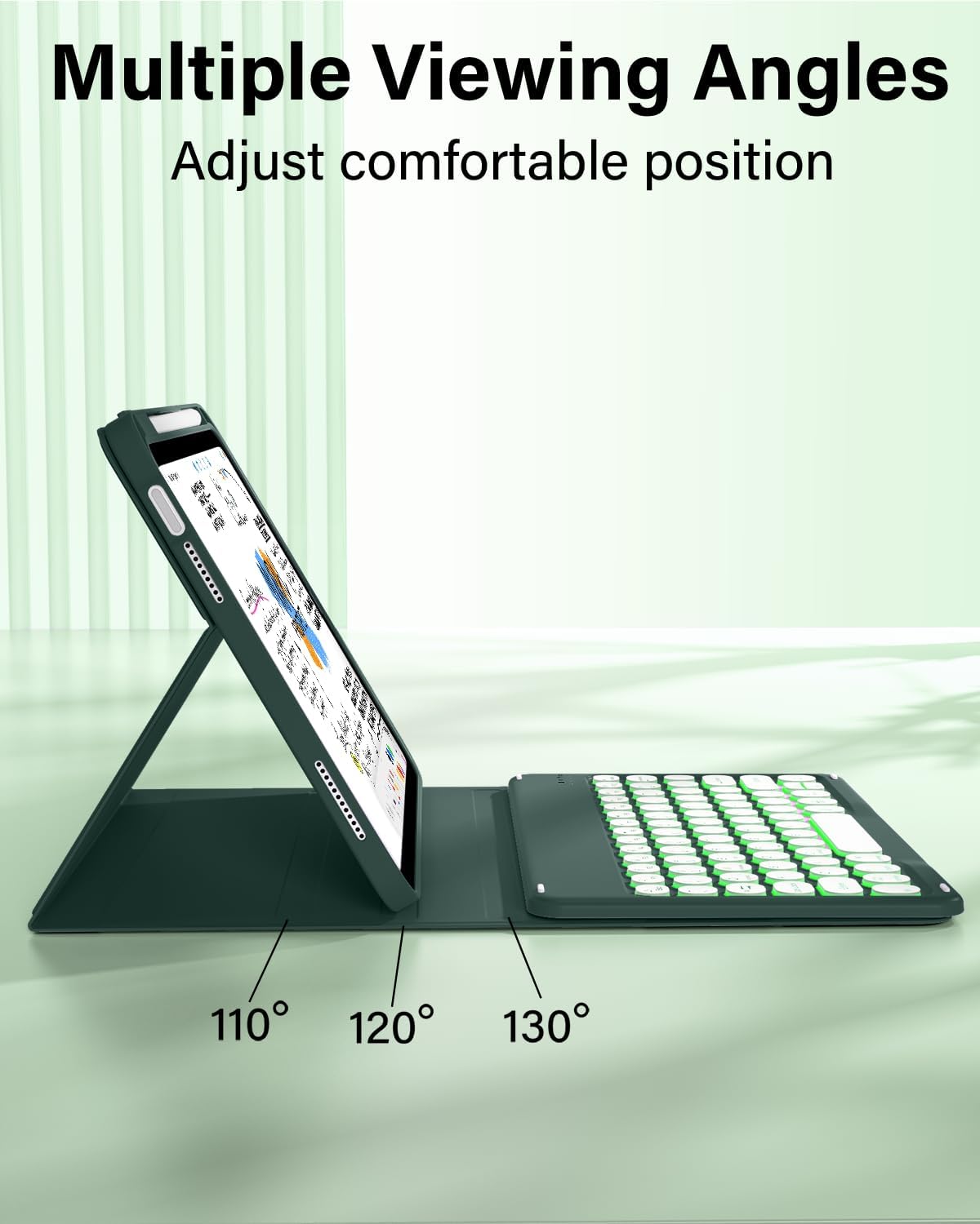 for iPad (A16) 11th 10th Generation Case with Keyboard - Round Key, 7 Colors Backlit Wireless Detachable Folio Keyboard Cover with Pencil Holder for iPad 11/10.9 inch 2025/2022 (Dark Green)
