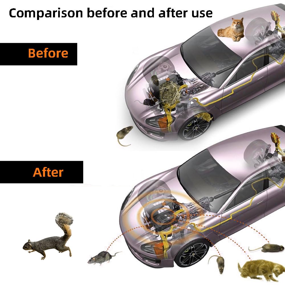 2X Repelente de martas para Coche: Ultrasonidos y Luces Intermitentes, Protección eficaz a Largo Plazo contra martas, Conexión a batería de Coche de 12V, Dispositivo automático de Repelente