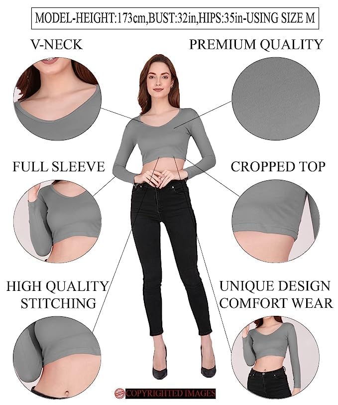 Image of THE BLAZZE 1309 Sexy Women's Full Sleeve Tank Crop Tops Bustier Bra Vest Shorts Crop Top Bralette Blouse Top for Women