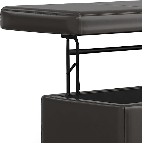 Miniatura 129 de Otomana rectangular de almacenamiento de cuero sintético Simpli Home Avalon., Madera, Gris pizarra Pizarra gris,Crema Satinado,Tanners Marrón,Negro