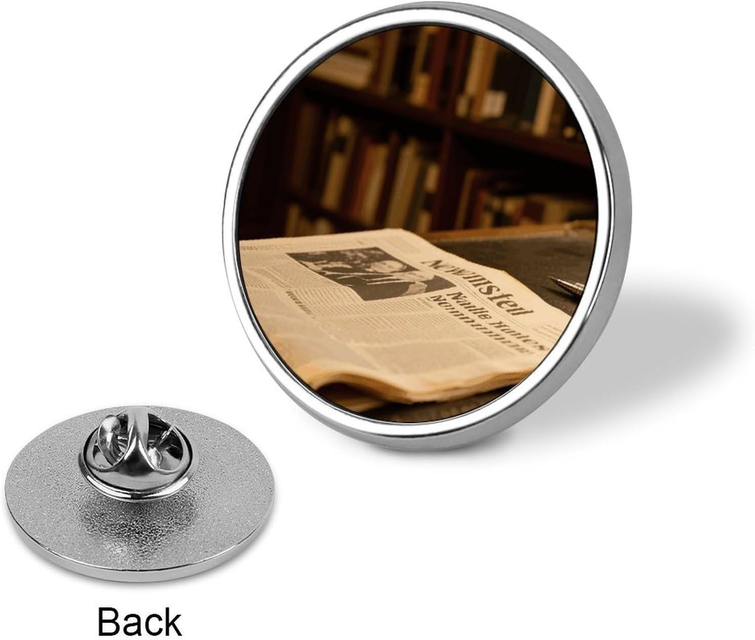 Aluminum Alloy Lapel Pin Round Backpack Pins, Newspaper image 3
