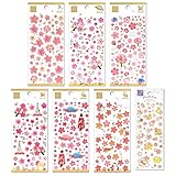 SOY’S F かわいい 桜シール 【 半透明のおしゃれ可愛いさくらのシール 7シートセット♪ 手帳・スマホケース・小物のデコレーション等にも】 キラキラシール ごほうびシール ステッカー 手紙 スケジュール帳 きらきら メルヘン ファンシー(7シートセット（桜）)
