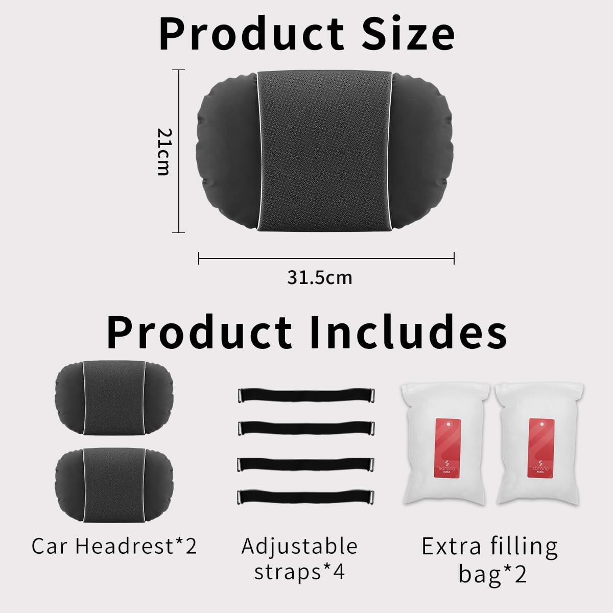 2 Pcs Car Headrest Neck Pillow for Driving,Premium Skin-Feeling Napa Leather Soft and Comfortable Headrest,Two Gears of Height Adjustment Car Seat Headrest Pillow Car Interior Accessories