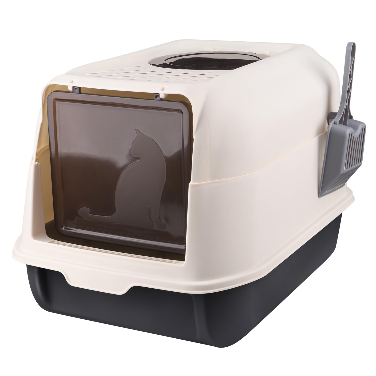 Bac à litière pour chat portable grand format pliable noir avec tiroir
